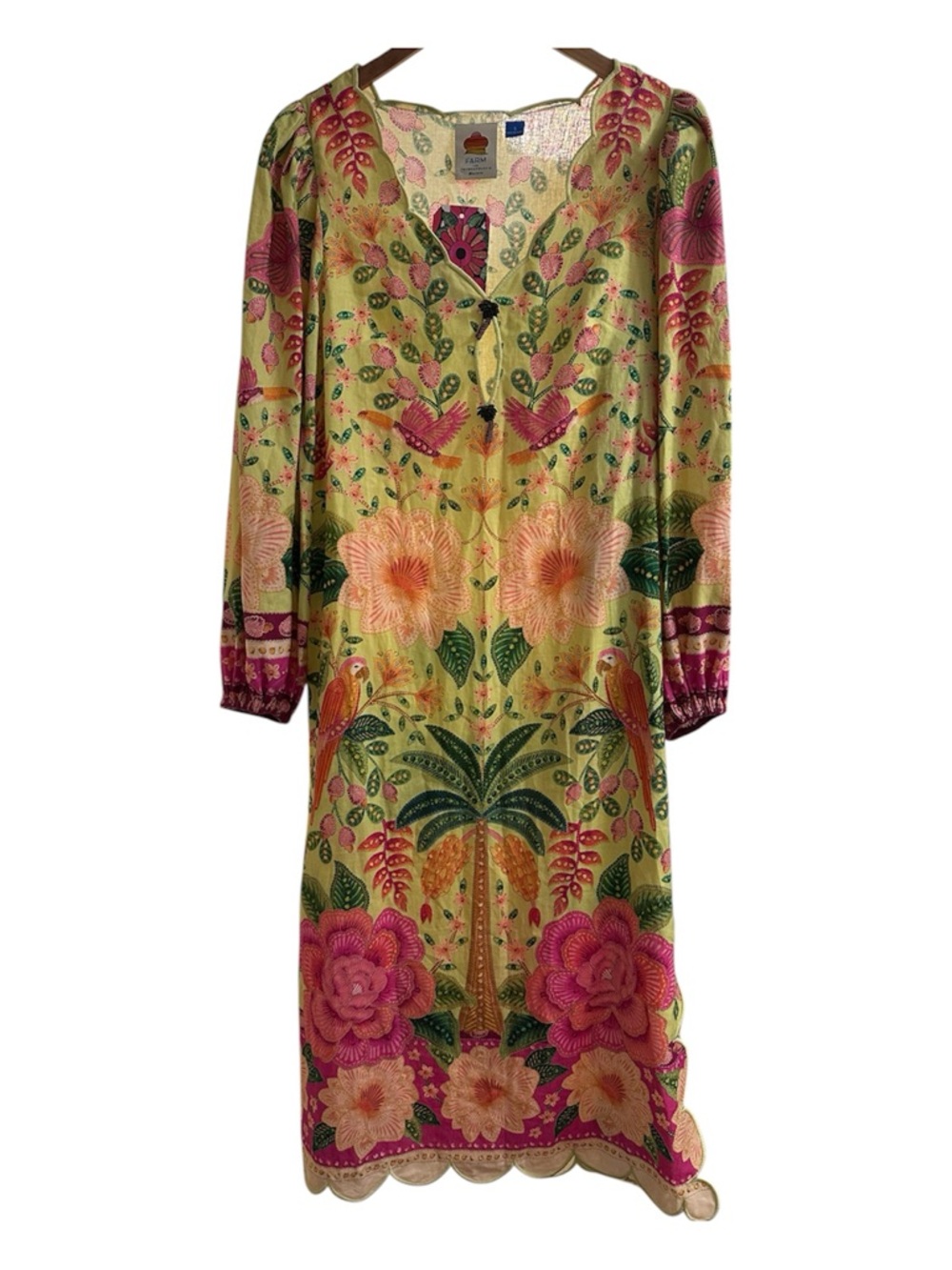 FARM RIO Long Sleeve Midi Dress in Tropical Summer NWT Size S - Picture 4 of 7